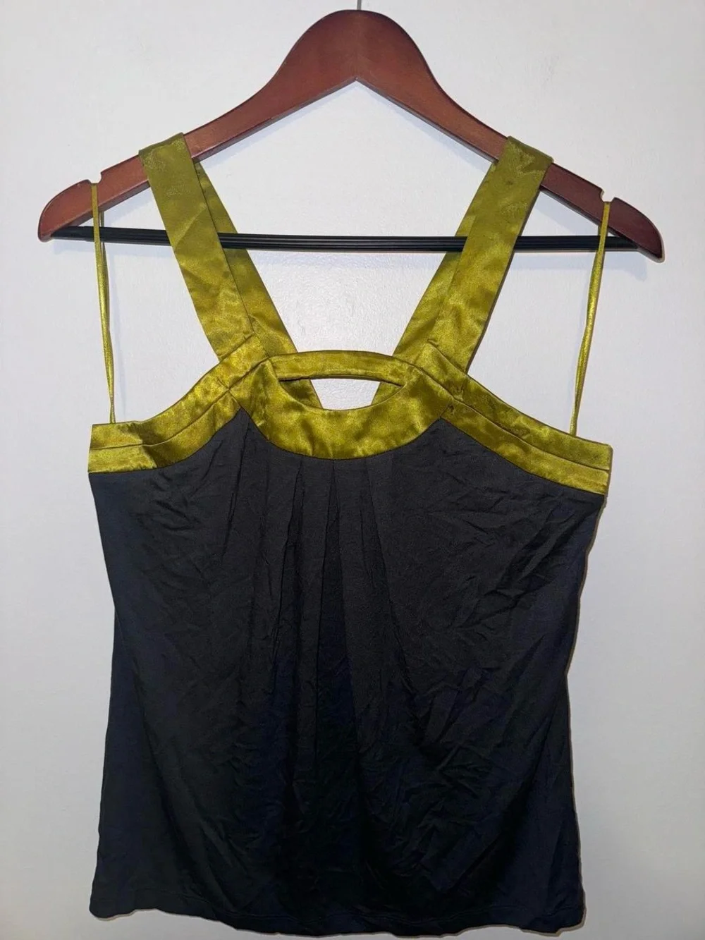 Vintage Y2K Colorblock Halter Top Olive Green & grey Satin Accent M